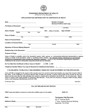 Tennessee Death Certificate Copy Application