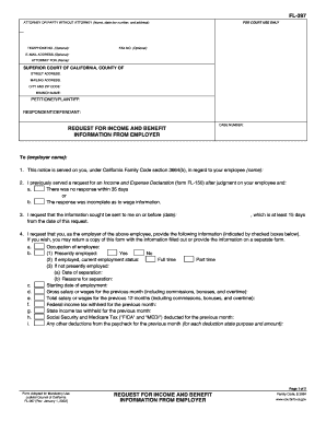 California Request for Income and Benefit Information from Employer