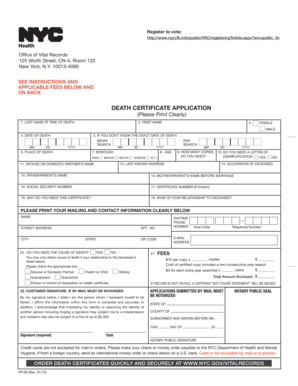 New York City Death Certificate Application