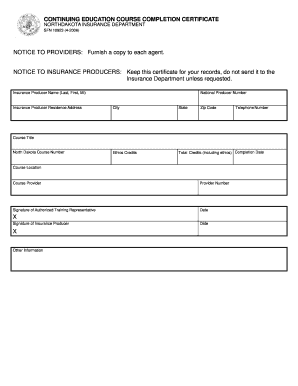 North Dakota Insurance Producer Continuing Education Certificate