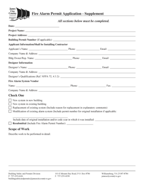 Fire Alarm Permit Application Supplement