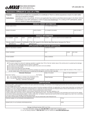 Maryland Insurance Affidavit in Lieu of a Title