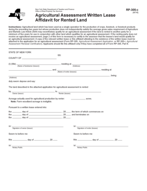 New York Agricultural Assessment Written Lease Affidavit