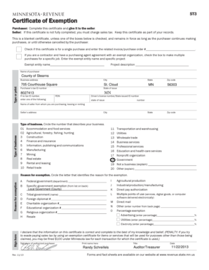 Minnesota Certificate of Exemption