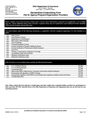 Ohio Standardized Credentialing Form