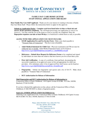 Family Day Care Home Staff Initial Application Checklist