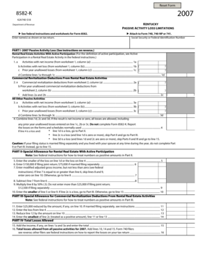 Kentucky Passive Activity Loss Form 8582-K
