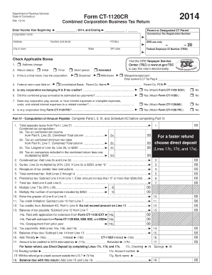 Connecticut Form CT-1120CR 2014 Combined Corporation Business Tax Return