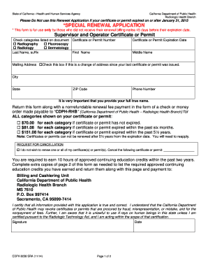 California Radiologic Health Branch Renewal Application