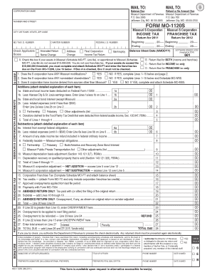 Missouri S Corporation Income Tax Return