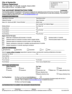 Huntsville Tax Account Registration Form