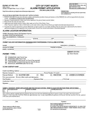 Fort Worth Alarm Permit Application