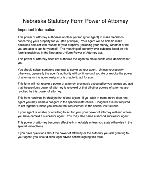 Nebraska Statutory Form Power of Attorney