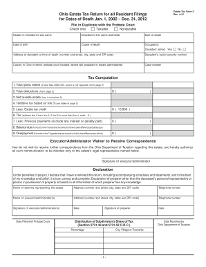 Ohio Estate Tax Return