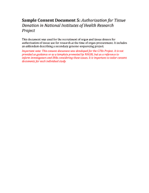 Authorization for Tissue Donation in NIH Research Project