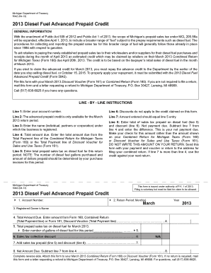 Michigan 2013 Diesel Fuel Advanced Prepaid Credit