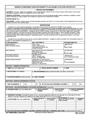 Reserve Component Survivor Benefit Plan Election Certificate