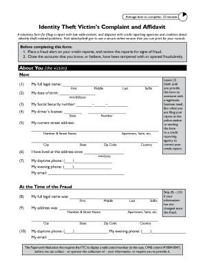 Identity Theft Victim’s Complaint and Affidavit