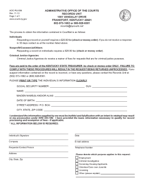 Kentucky Court Records Request Form