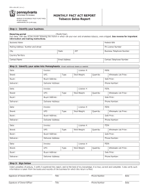 Pennsylvania Tobacco Sales Report