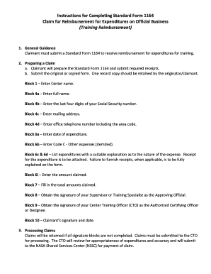 Standard Form 1164 Training Reimbursement