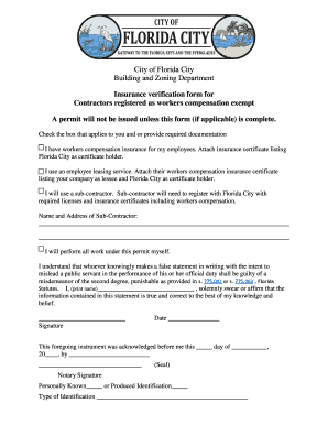 Insurance Verification Form for Contractors