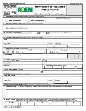 ADEM Form 8700-12 Notification of Regulated Waste Activity