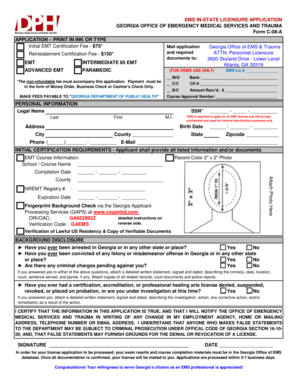 Georgia EMT In-State Licensure Application