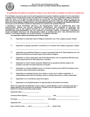 New York State Charities Bureau Registration Exemption Certification