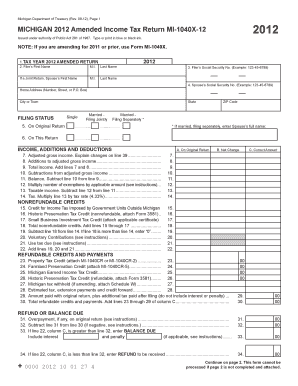 Michigan 2012 Amended Income Tax Return