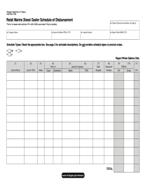 Michigan Retail Marine Diesel Dealer Schedule of Disbursement