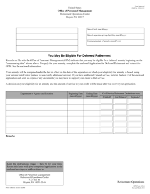 US Federal Deferred Retirement Application