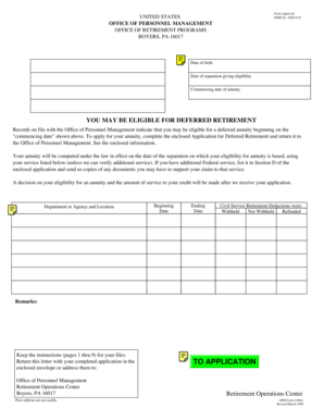 US Federal Deferred Retirement Application