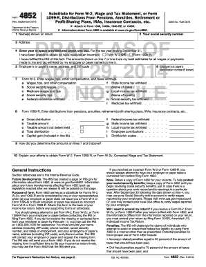 IRS Form 4852 Substitute for W-2 or 1099-R