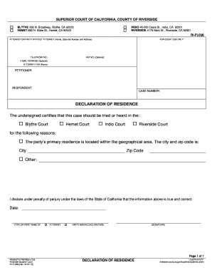California Declaration of Residence