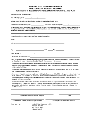 New York Medicaid Authorization to Release Protected Member Information
