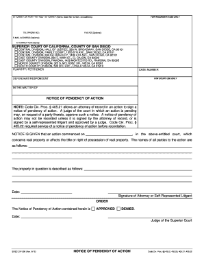 California Notice of Pendency of Action