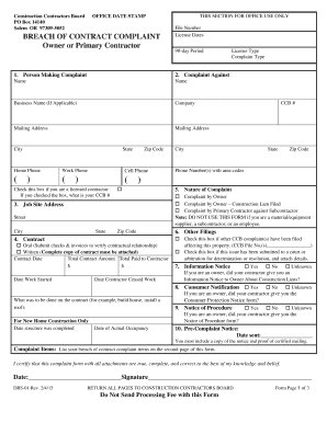 Breach of Contract Complaint Form