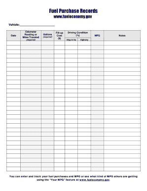 Vehicle Fuel Log Template