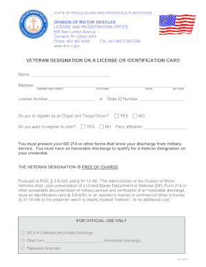 Rhode Island Veteran License Designation Form