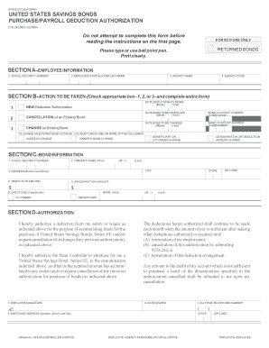 California US Savings Bonds Payroll Deduction Authorization