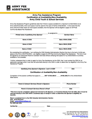 Army Fee Assistance Program Certification Form