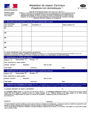 Attestation de cession d’animaux d’espèces non domestiques