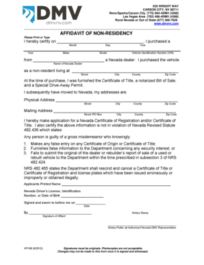Affidavit of Non-Residency for Nevada Vehicle Registration