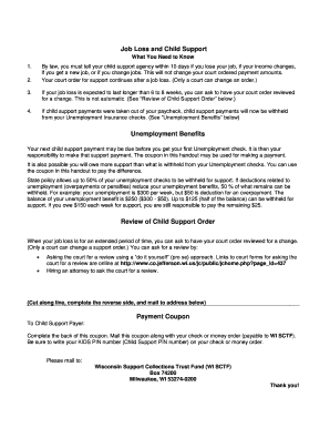 Wisconsin Child Support Payment Coupon