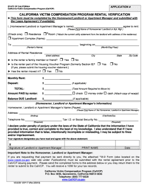 California Victim Compensation Rental Verification Form