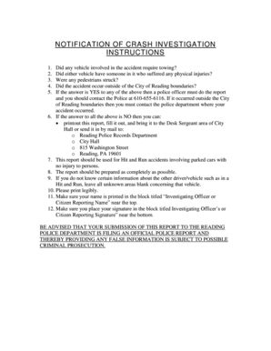 Non-Reportable Crash Notification Form