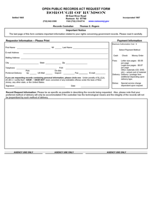 New Jersey Open Public Records Act Request Form