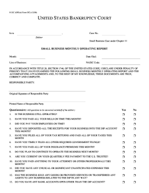 Small Business Monthly Operating Report Form 25C