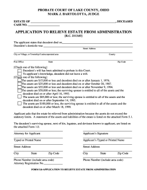 Ohio Application to Relieve Estate from Administration